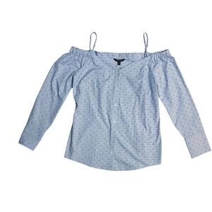Banana Republic Women’s Blue Clip Dot Off Shoulder Blouse Shirt Top Size 12 NWT